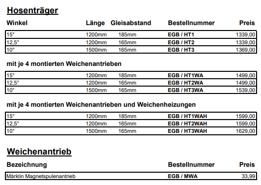 Preisliste Weichen 2